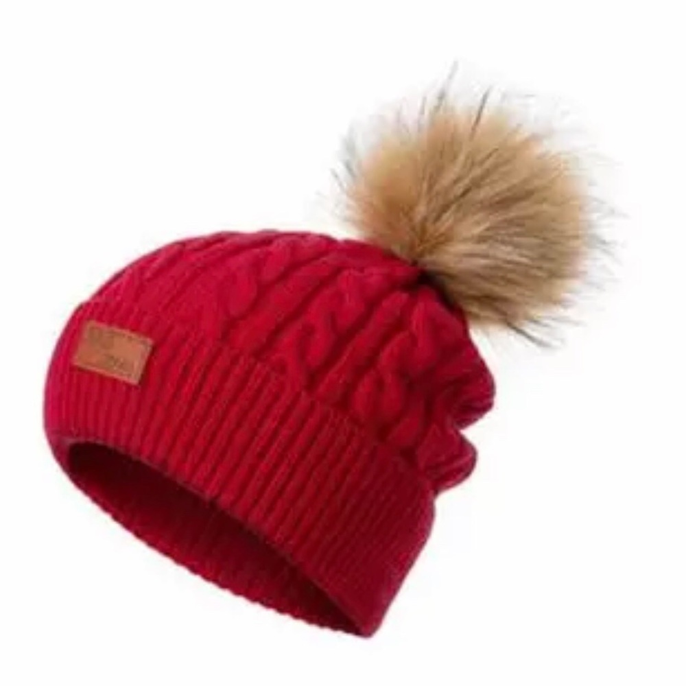 Knit Pom Beanie - Red